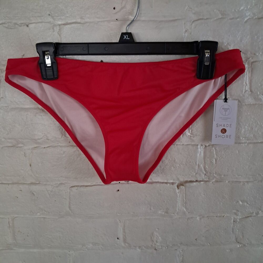 Shade & Shore Red Sz Medium Low Coverage Cheeky Bikini Bottom NWT